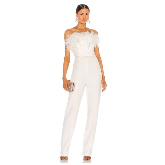BRONX AND BANCO Revolve Lola Blanc Feather Jumpsuit Wedding Size S / 4